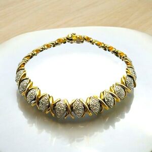 Ross Simon 925 Sterling Silver Gold Vermeil Diamond Hugs & Kisses Bracelet 7.5”